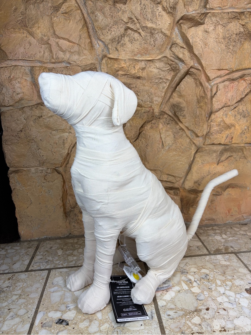 Matha Stewart 28 inch Tattered Fabric Cloth Wrapped LED Light Up Mummy Dog NEW